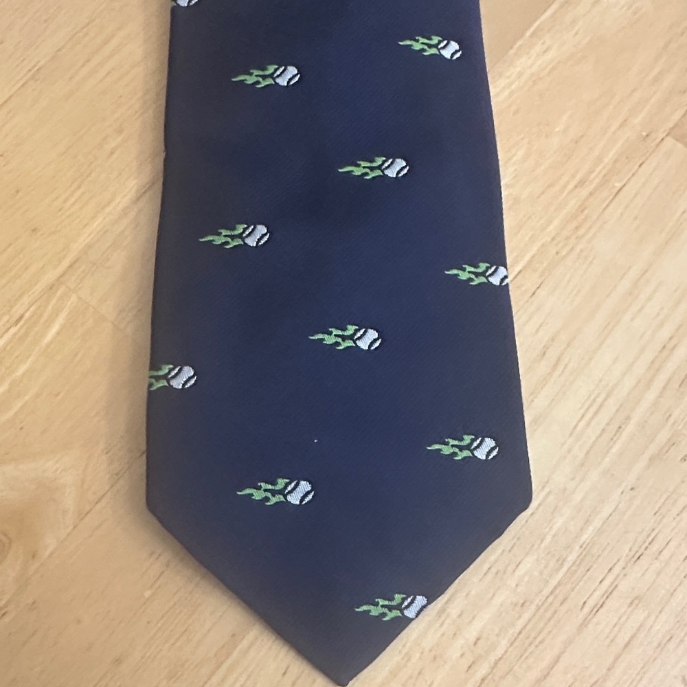 POLO Ralph Lauren Navy Men's Tie with Green Flaming Baseball Pattern
